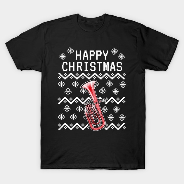 Tenor Horn Ugly Christmas Hornist Brass Musician T-Shirt by doodlerob